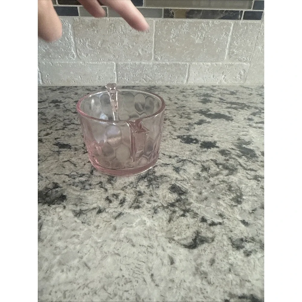 Vintage Etched Rose Pink Depression Glass Creamer/Sugar, Candy Set 1920's 1930's